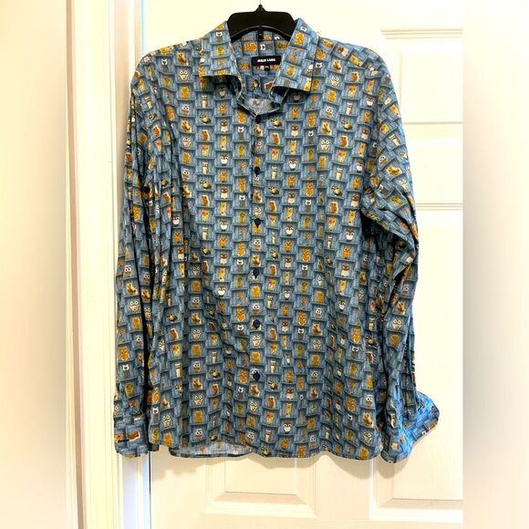 Jared Lang Men's Owl Print Button Up Long Sleeve Shirt Size 2XL - Picture 1 of 8
